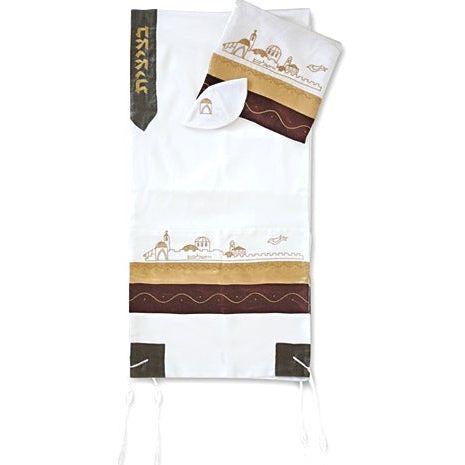 Jerusalem Embroidered Women's Designer Tallit / Prayer Shawl with Bag & Kippah Made in Israel By Li