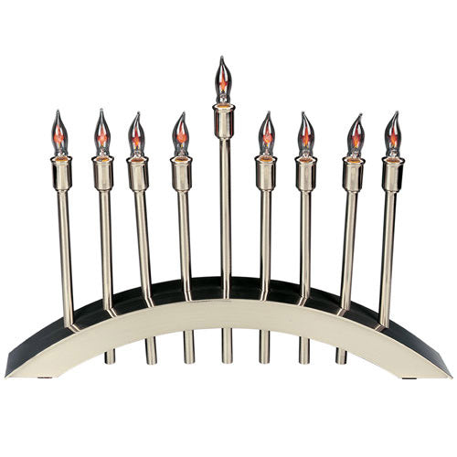 Brushed Chrome Plated Arch of Freedom Electric Menorah Flickering Bulbs Individual Switches