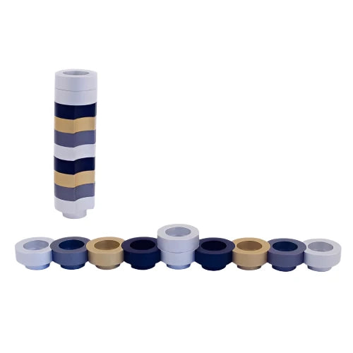 Traveling Menorah "Naomi" & Shabbat Chandlesticks Blue / Black / Silver /Gray