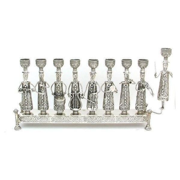Jewish Klezmer Orchestra Chanukah Menorah 925 Sterling Silver Filigree Hand Made in Israel by SHOHAM