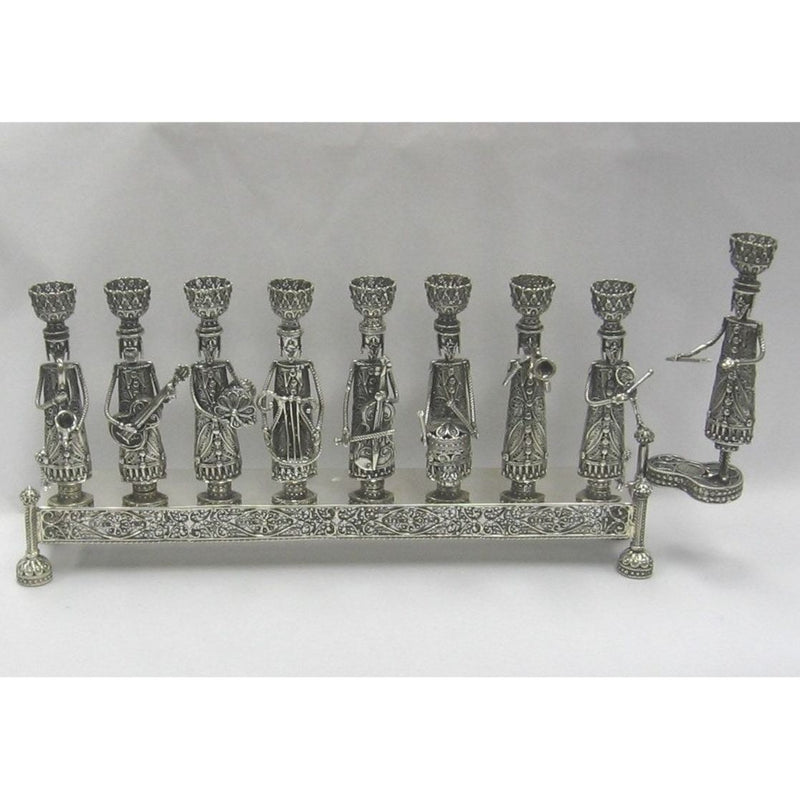 Jewish Klezmer Orchestra Chanukah Menorah 925 Sterling Silver Filigree Hand Made in Israel by SHOHAM