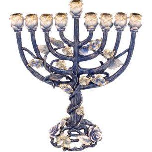 Jeweled Chanukah Menorah Turquise Enamel with Sapphire Stones