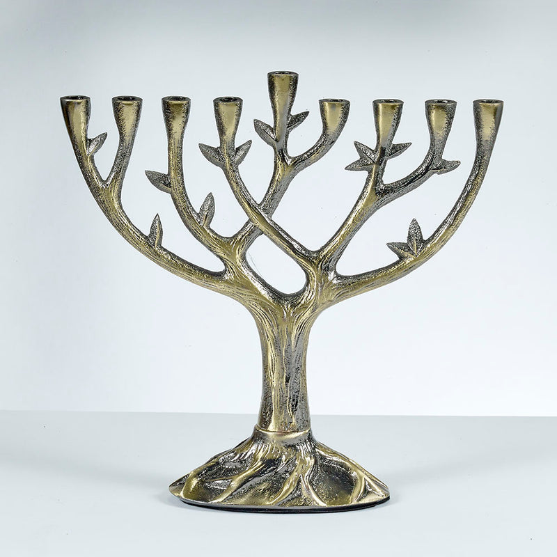 Tree of Life Chanukah Menorah 8.55" high Textured Aluminum Bronze Finish Designed by BR Leiner