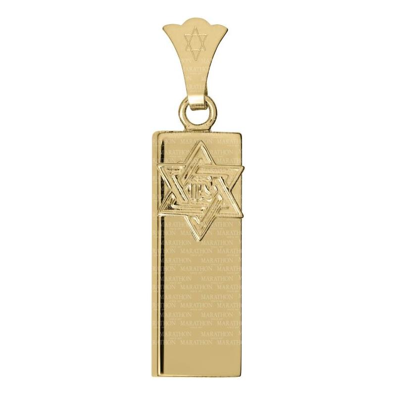 14K Yellow Gold Rectangular Mezuzah Pendant Star of Daivd Zion Comes in Gift Box (chain is optional)