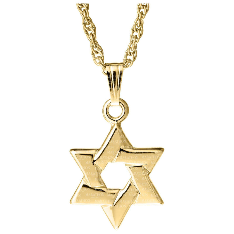 14K YG Magen David Star of David Large Pendant Necklace (Optional Chain) Made in the USA