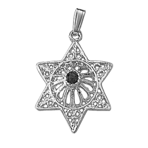 925 Sterling Silver Sapphire Filigree Star of David Jewish Pendant 18" Necklace