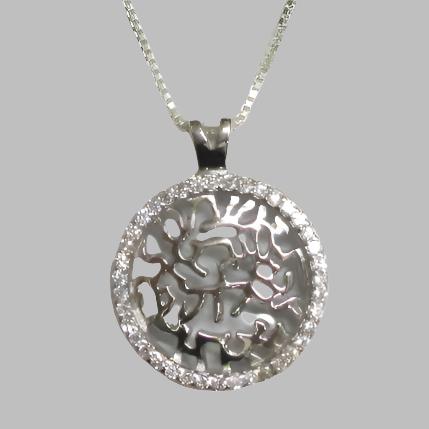 925 Sterling Silver / CZ "Shema Israel" Round Pendant Jewish Necklace Made in Israel