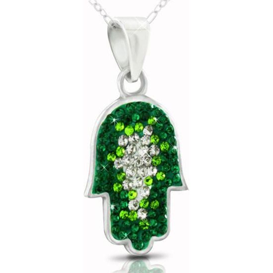 925 Sterling Silver Crystals Hamsa Pendant Necklace Made in Israel