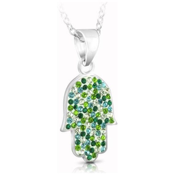 925 Sterling Silver Crystals Hamsa Pendant Necklace Made in Israel