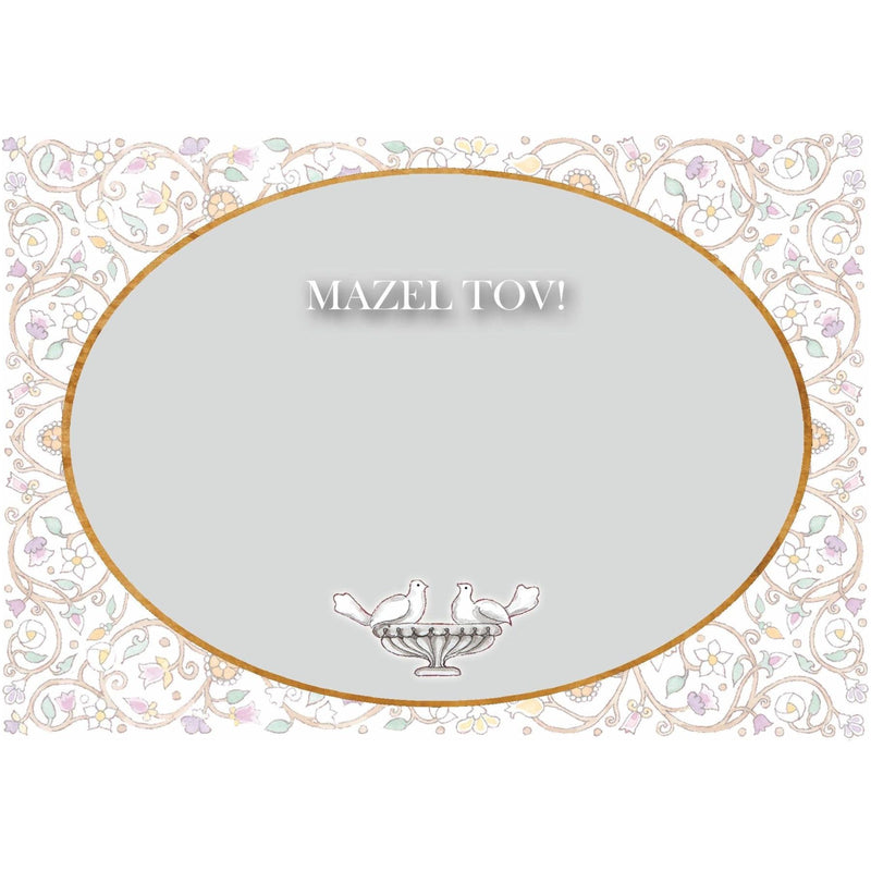 MAZEL TOV Floral Doves & Deers Jewish Art Greeting Card By Mickie Caspi