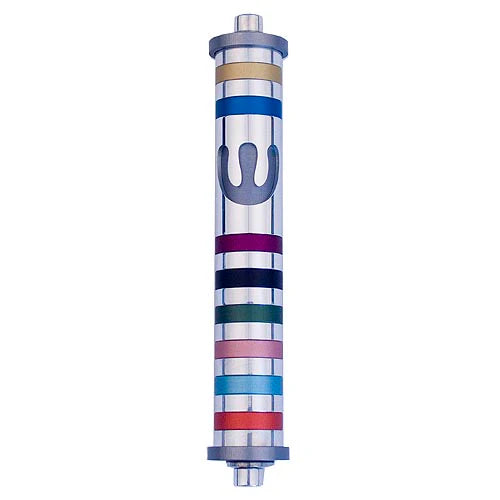 Anodized Aluminum Designer 6" Mezuzah Multicolor Made in Jerusalem by Agayof $50 Kosher Parchment included