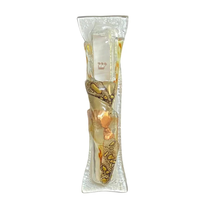 Artistic Fused Art Glass Mezuzah in Gold Hand Made in Argentina Case only for 6" Parchment