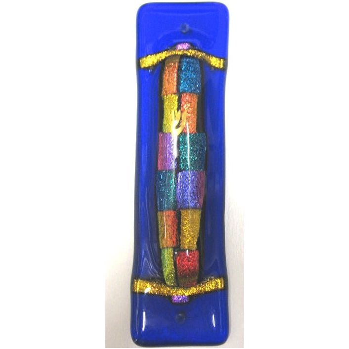 Art Deco Shimmering Glass Cobalt Blue Mezuzah 12 Tribes By Tamara Baskin Kosher Parchment included