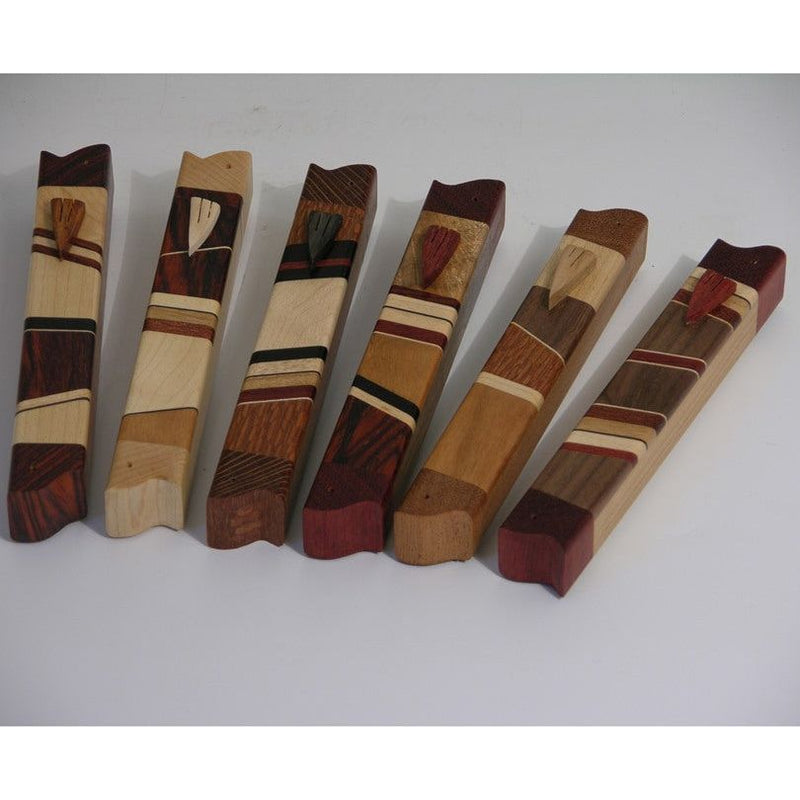 Artistic Wooden Inlay Mezuzah 4.75" Hand Made in USA by Ed Cohen Kosher Parchment included
