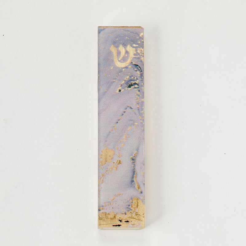 Lilac Marble Golden Shin Hand Embellished Art Glass Mezuzah CASE 5.5"x 1.25"
