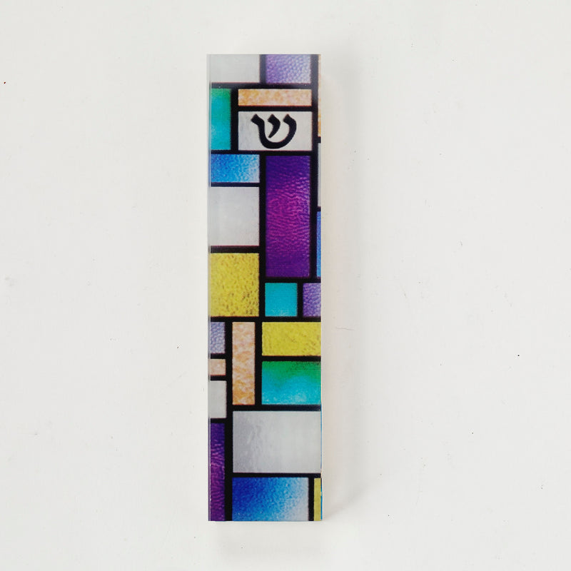 Stained Glass Contemporary Design Art Glass Mezuzah case 5.5" X 1.25"