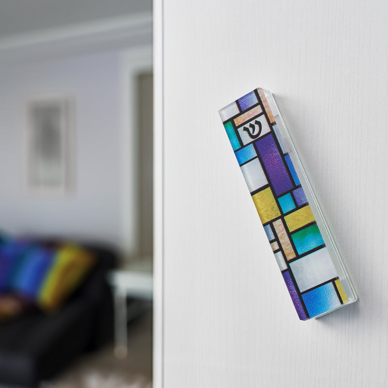 Stained Glass Contemporary Design Art Glass Mezuzah case 5.5" X 1.25"