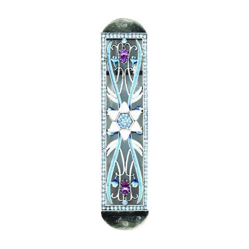 Jewish Star Magen David Jeweled Mezuzah By Reuven Masel Kosher Parchment included