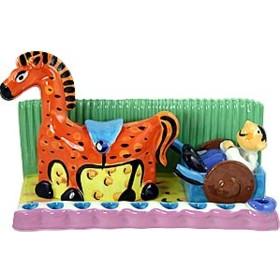 Hand Painted Ceramic Chanukah Menorah "Russian Fairy Tale" Made in Israel By Inna Olshansky