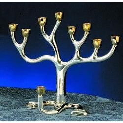 Tree of Life Menorah Large - Silver Plated with Gold-tone Cups - Comes in Gift Box