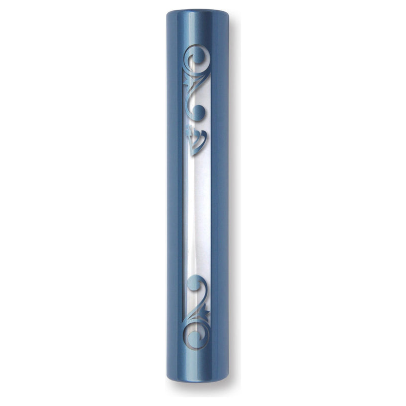 Designer Mezuzah in Metallic Blue 6" by KFIR Judaica Made in ISRAEL Kosher Parchment