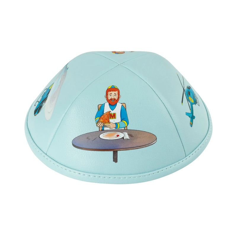 Children's Kippah MIDDOS MAN - LIGHT BLUE LEATHER YARMULKE