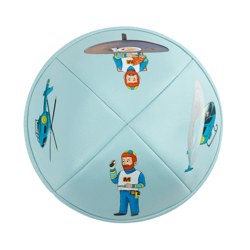 Children's Kippah MIDDOS MAN - LIGHT BLUE LEATHER YARMULKE