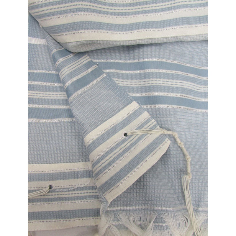 Light blue and Silver Sapir Wool Tallit Prayer Shawl Size 60
