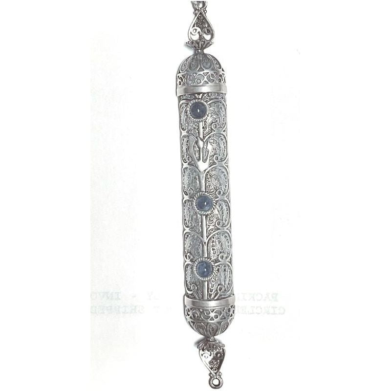 Sterling Silver Yemenite Filigree Lapis Lazuli Mezuzah