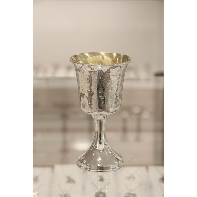925 Sterling Silver Hammered Style Kiddush Cup / Goblet 5 " with optional Kiddush Plate / Saucer