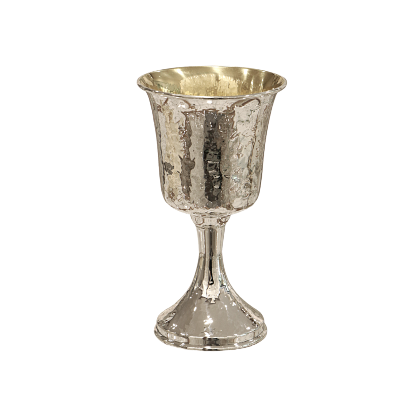 925 Sterling Silver Hammered Style Kiddush Cup / Goblet 5 " with optional Kiddush Plate / Saucer