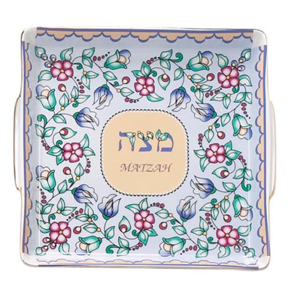 Tradition Square Spring Floral Ceramic Matzah Tray Plate 10"x10"