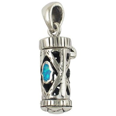 Out of Stock 925 Sterling Silver and Opal Hamsa Mezuzah Pendant & Venetian 18" Chain
