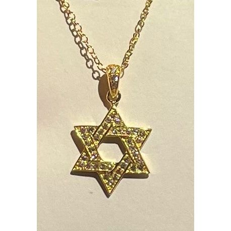 Gold Plated 925 Sterling Silver CZ Magen David Pendant Star of David 18" Necklace