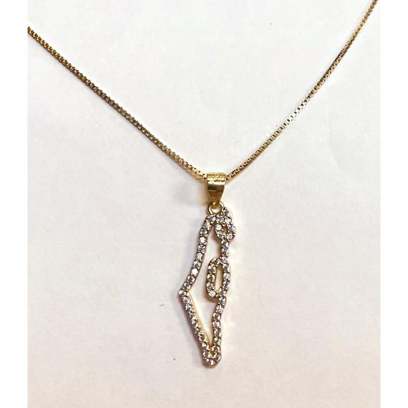 925 Sterling Silver Gold plated Map of Israel Pendant Necklace Venetian 925 SS  Chain