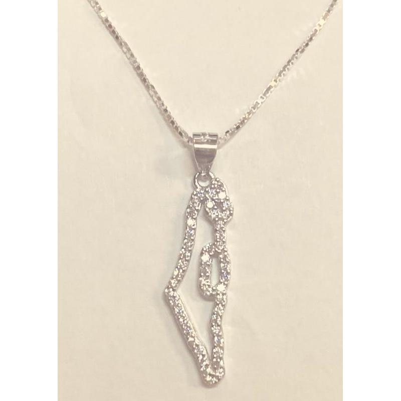 925 Sterling Silver Swarovski Map of Israel Pendant Necklace Venetian 925 SS  Chain