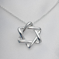 925 Sterling Silver Contemporary Wire Star of David 3D Magen David Pendant Necklace with Star of David