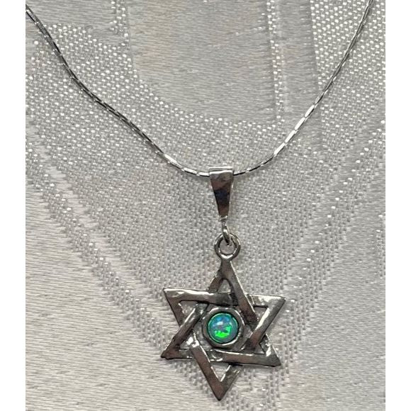 925 Sterling Silver Necklace Star of David Opal Pendant Made in Israel