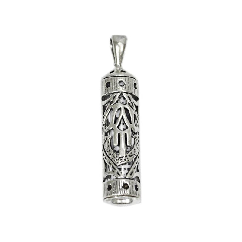 OUT OF STOCK 925 Sterling Silver Filigree Hamsa Mezuzah Pendant, Venetian Chain 18''
