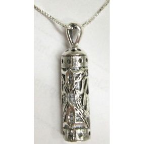 OUT OF STOCK 925 Sterling Silver Filigree Hamsa Mezuzah Pendant, Venetian Chain 18''