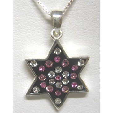 925 Sterling Silver / Colored Swarovsky Crystals Star of David Necklace