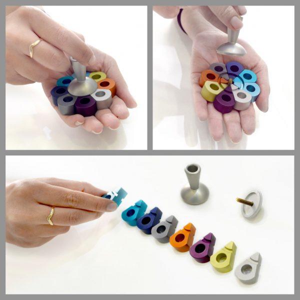 Colorful Aluminum Chanukah Dreidel Menorah Made in Israel By Nadav Arts