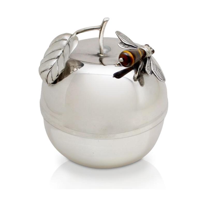 925 Sterling Silver Apple Shaped Honey Dish & Spoon made in Israel by NADAV