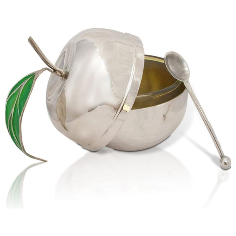 An Apple Shaped 925 Sterling Silver Honey dish Enamel Decoration By NADAV