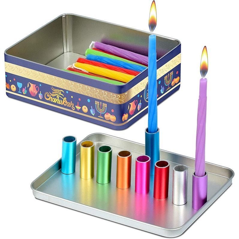 Colorful Kids Magnetic Chanukah Menorah Set  Includes Box of Chanukah Candles Fun Safe D
