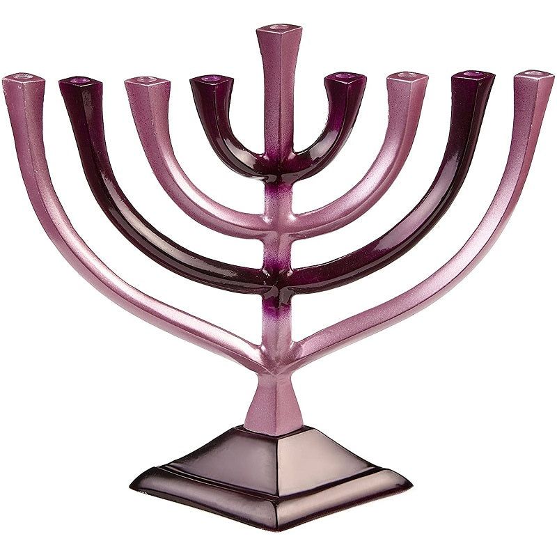 Contemporary  10" Gardient Aluminum Chanukah Menorah in Pink Purple