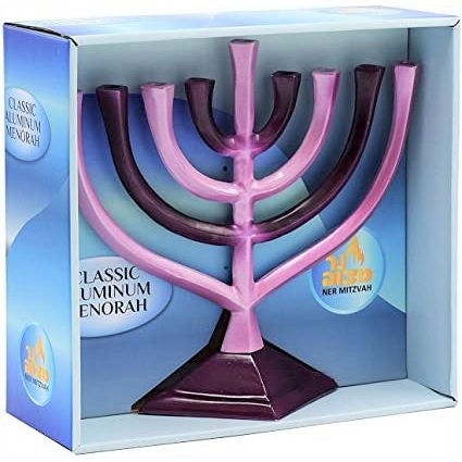 Contemporary  10" Gardient Aluminum Chanukah Menorah in Pink Purple