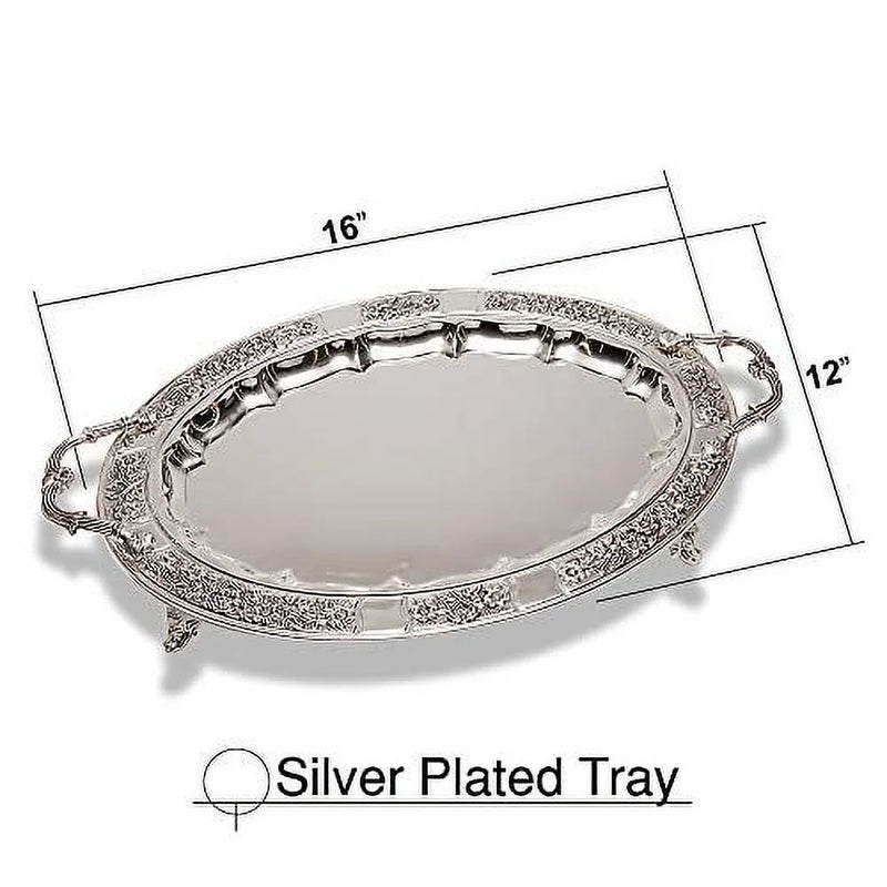 Silver Plated Oval Tray on legs for Shabbat Candle & Menorah Lighting  16" x 12"