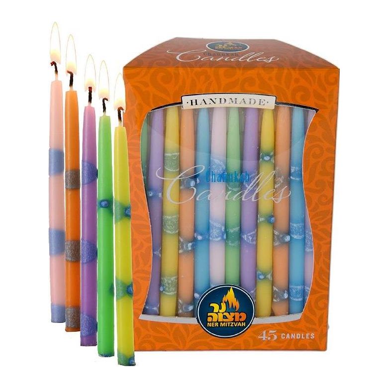 Hand Decorated Colorful Dripless Chanukah Candles 5.5"