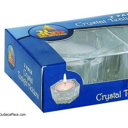 Ner Mitvah, Glass Crystal Tea Light Shabbat Candle Holder Set of 2 Great for Travelling